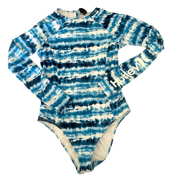 Hurley Blue tie-dye rash guard, one piece bathing suit zipper pull back Size XL - Picture 1 of 16